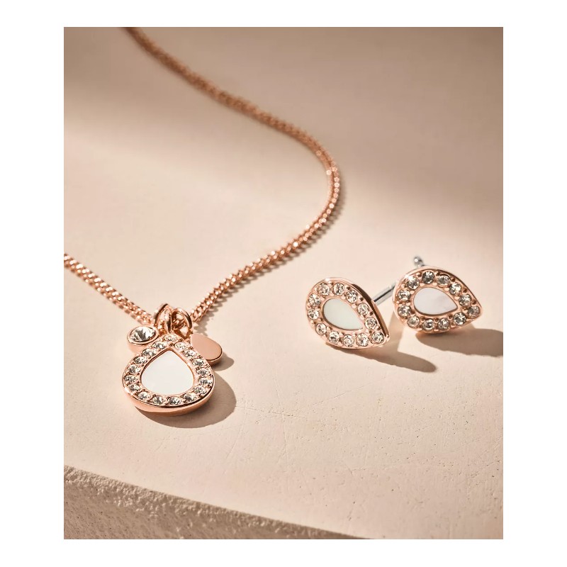 Coffret Fossil Stevie Classics Boucles d'oreilles et collier rose gold et nacre