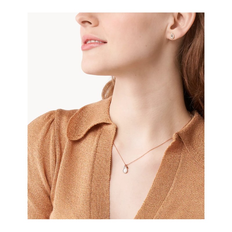 Coffret Fossil Stevie Classics Boucles d'oreilles et collier rose gold et nacre