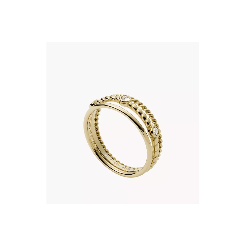 Bague Femme Fossil pré-stack Vintage Heritage en acier doré et oxyde de zirconium taille 53