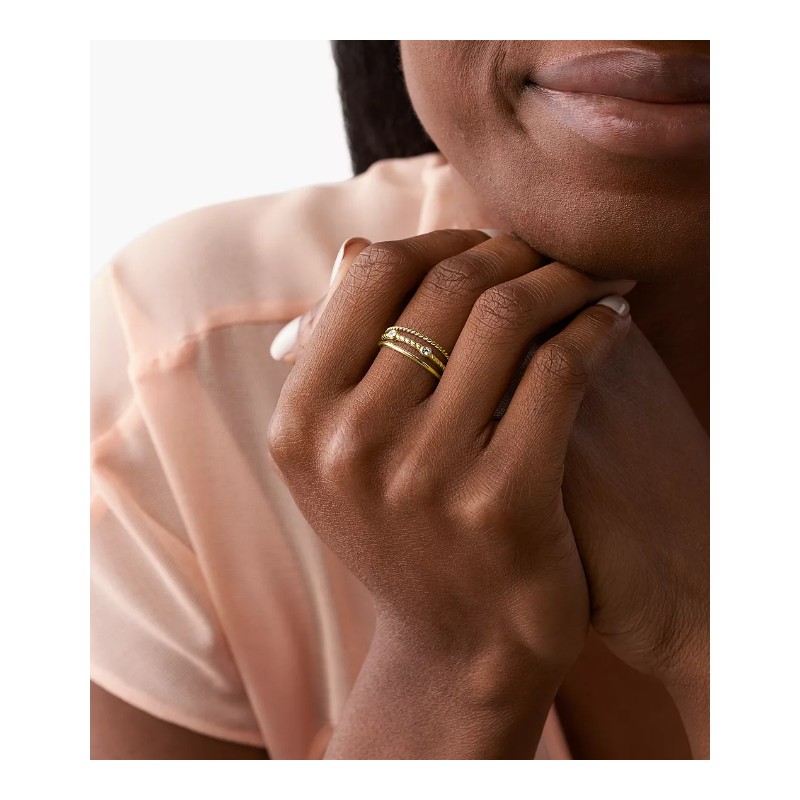 Bague Femme Fossil pré-stack Vintage Heritage en acier doré et oxyde de zirconium taille 53