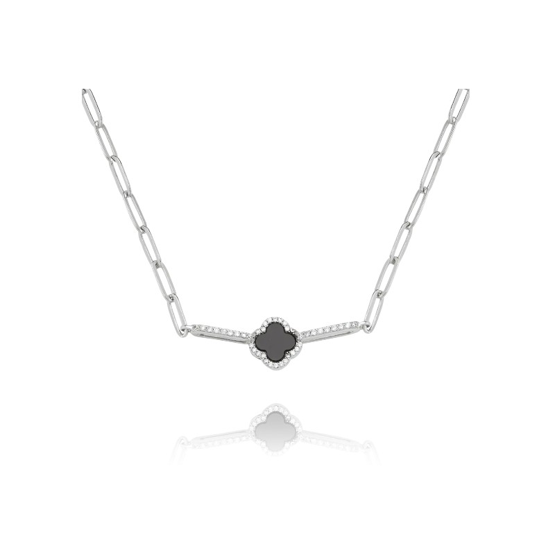 Collier Légende petit trèfle Charles Garnier en argent avec agate noire