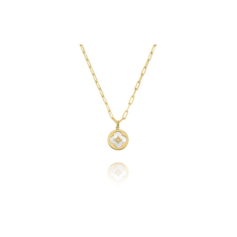 Collier Charles Garnier Légende petit trèfle nacre en argent doré
