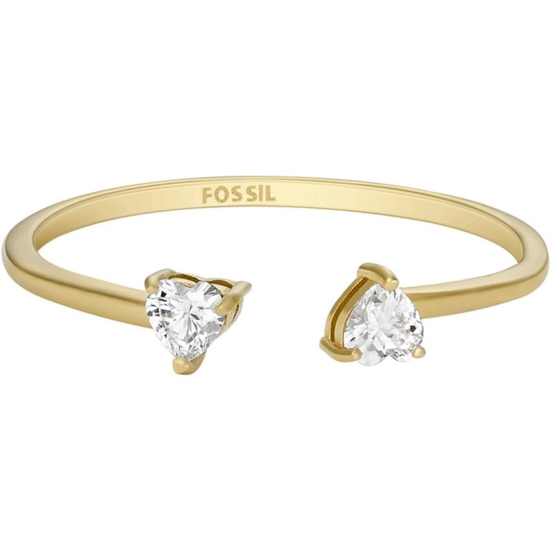 Bague Femme Fossil Sadie en acier doré et cristaux motif cœur taille 56