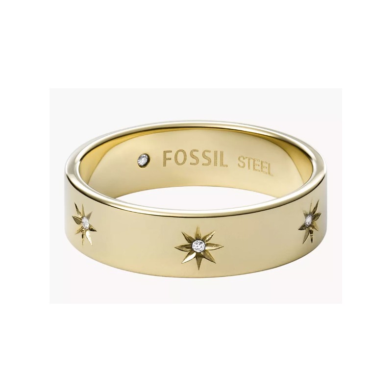 Bague Femme Fossil Sadie Shine Bright en acier doré et cristaux taille 56