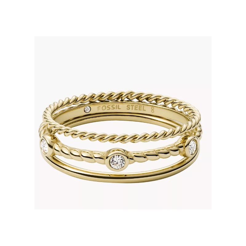 Bague Femme Fossil pré-stack Vintage Heritage en acier doré et oxyde de zirconium taille 56