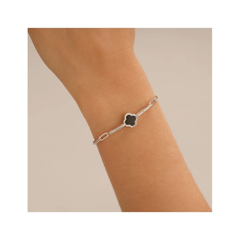 Bracelet Femme Charles Garnier Légende petit trèfle en Argent et agate noire