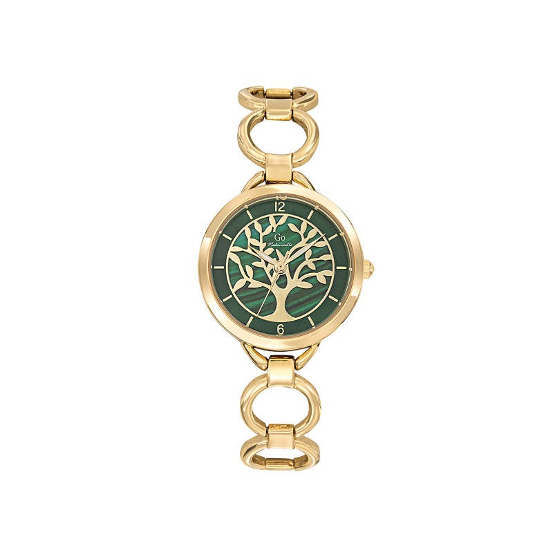 Montre Femme GO Mademoiselle Bracelet en acier doré et cadran vert avec arbre de vie