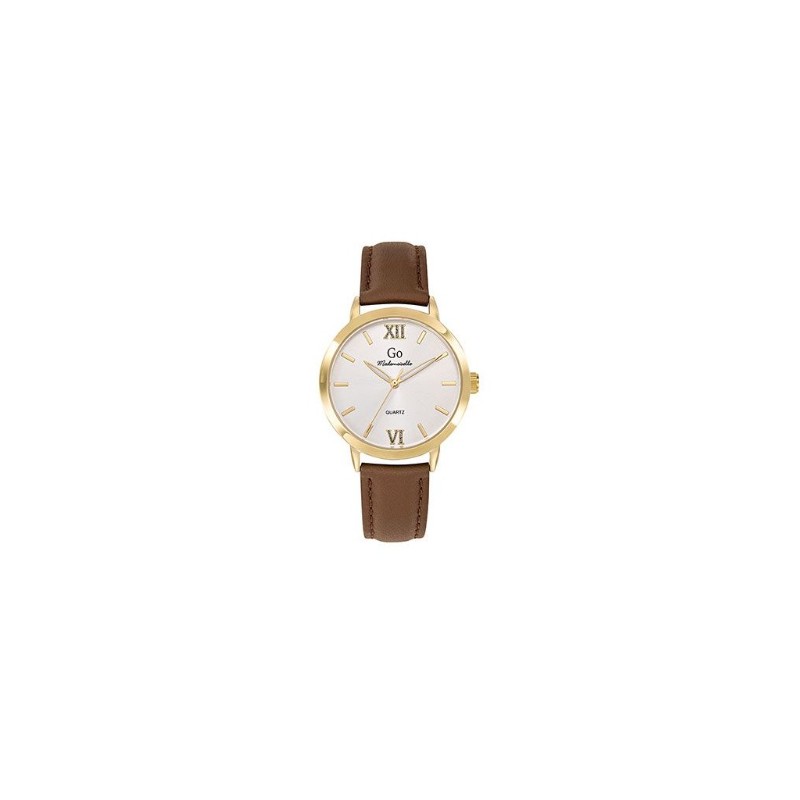 Montre Femme Go Girl Only boitier doré et bracelet cuir marron