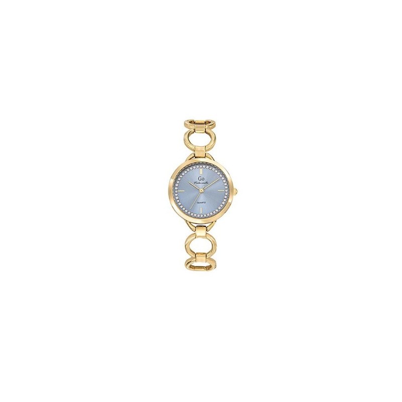 Montre Femme GO Mademoiselle Bracelet en acier doré et cadran bleu avec strass
