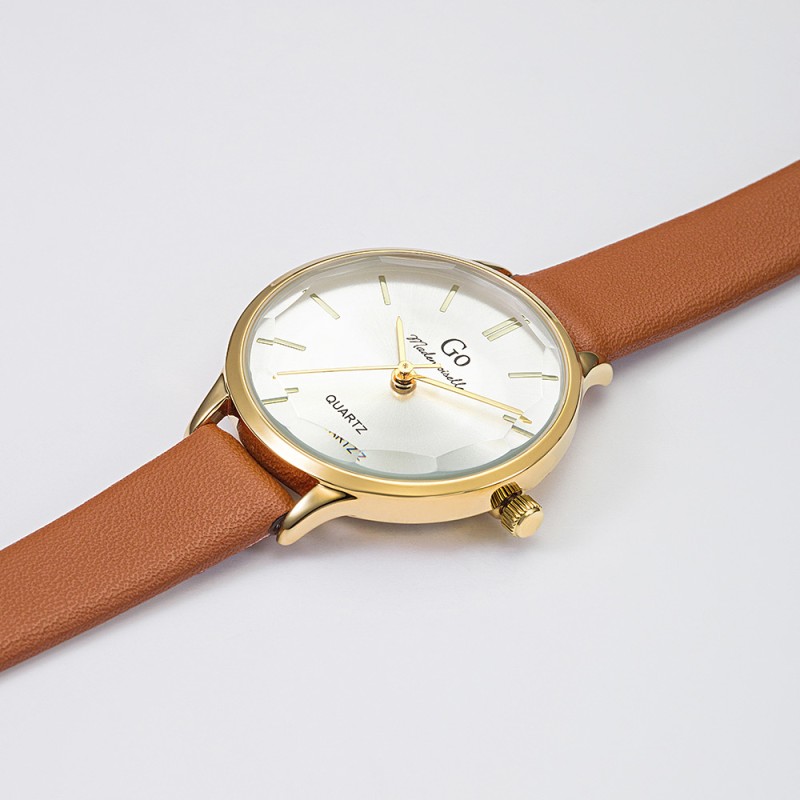Montre Femme Go Girl Only bracelet simili cuir marron et boitier doré