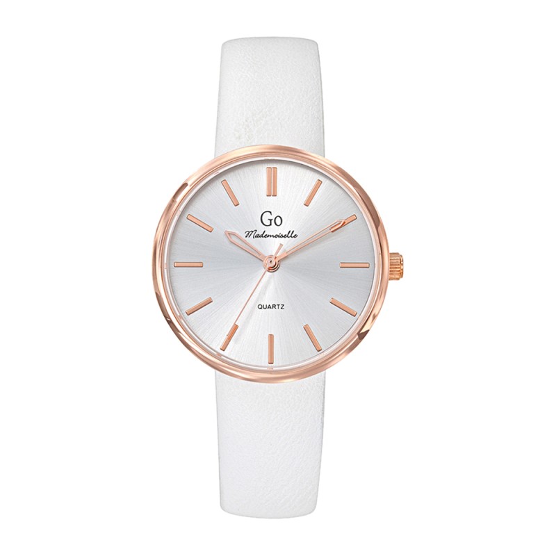 Montre Go Femme bracelet simili cuir blanc et cadran nacre