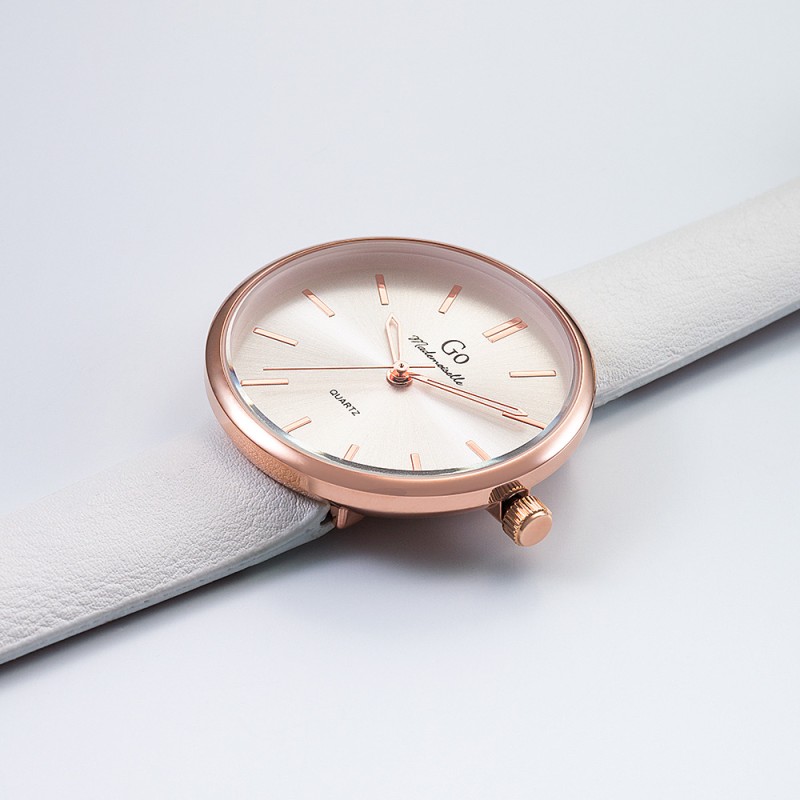 Montre Go Femme bracelet simili cuir blanc et cadran nacre
