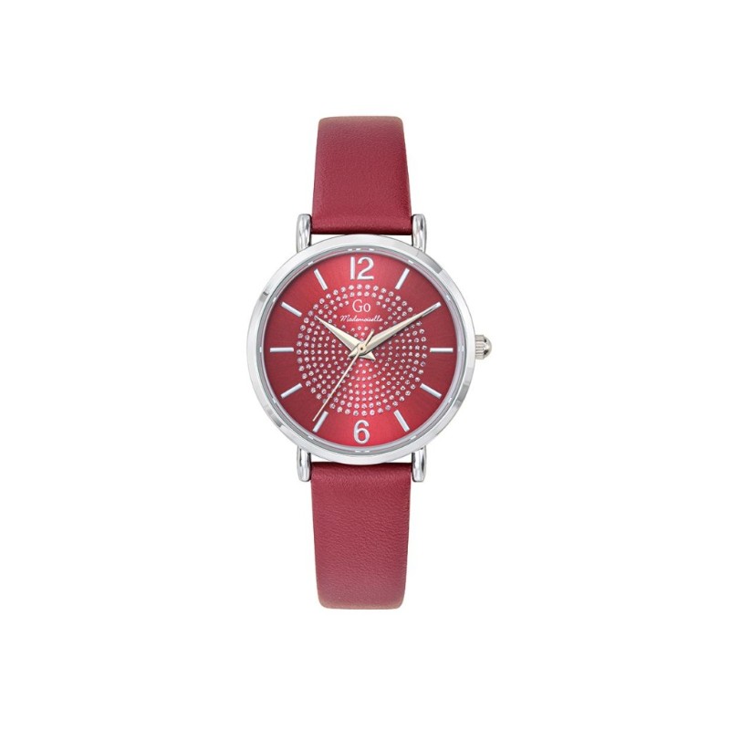Montre Femme Go Girl Only boitier argenté et bracelet cuir rouge