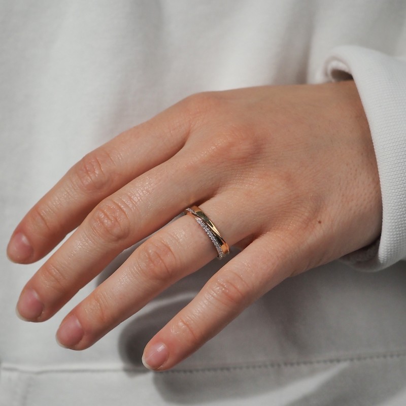 Bague Carador type alliance tricolore or 750/000 et diamants