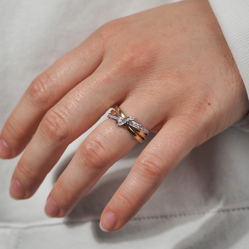 bague Carador multi rangs croisés or jaune et blanc 750/000 et diamants