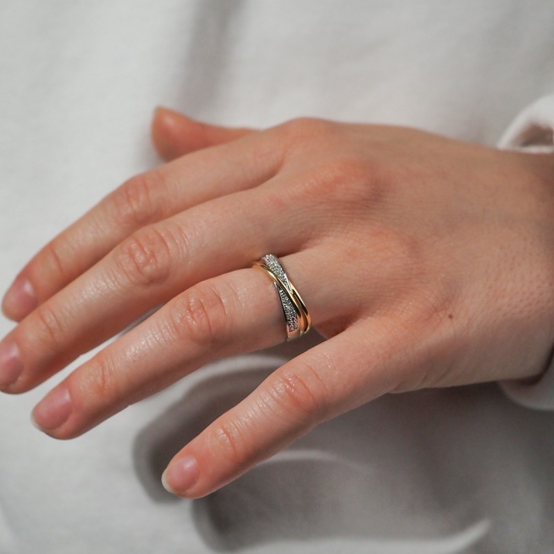 Bague Carador liens croisées or blanc et jaune 750/000 et diamants