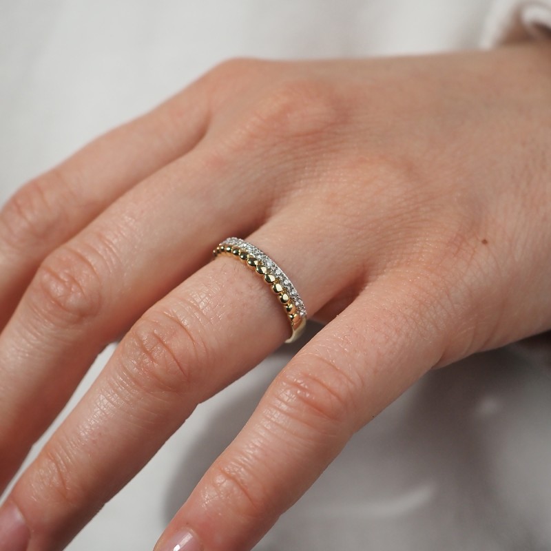 Bague Carador type alliance demi-tour diamant or jaune et blanc 750/000