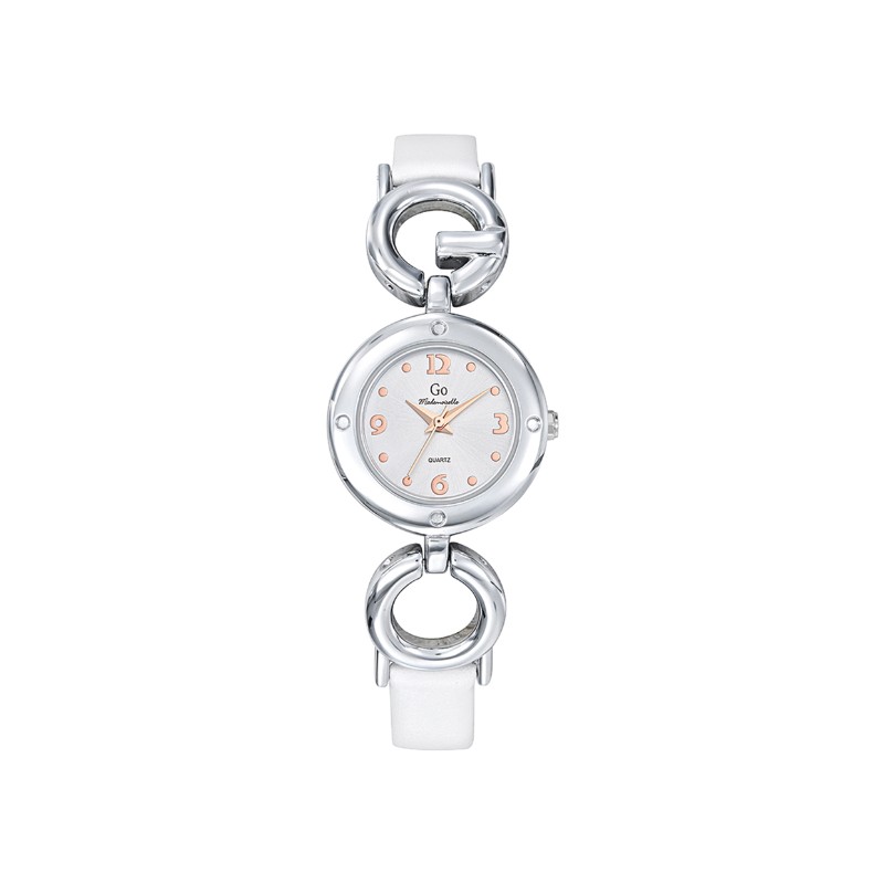 Montre GO Girl Only Bracelet cuir blanc et cadran argenté