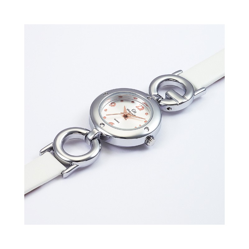 Montre GO Girl Only Bracelet cuir blanc et cadran argenté