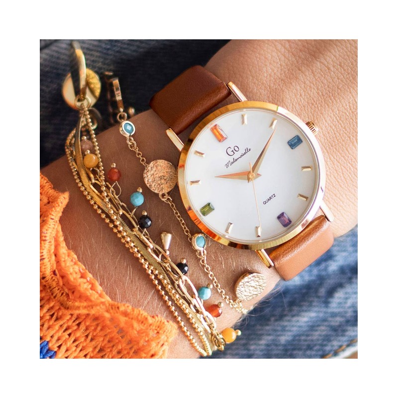 Montre Femme GO bracelet simili cuir marron