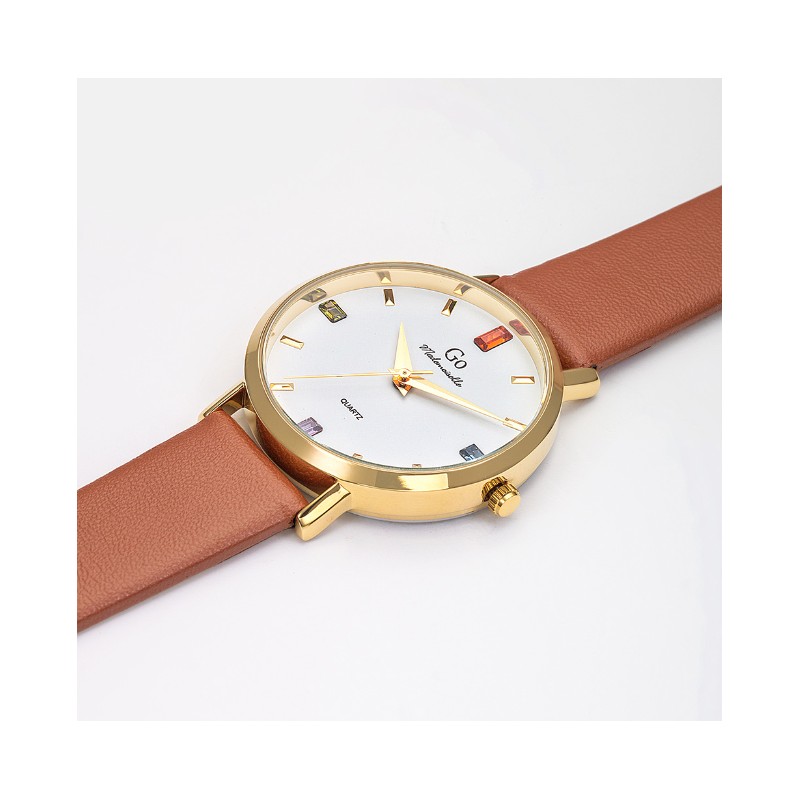 Montre Femme GO bracelet simili cuir marron