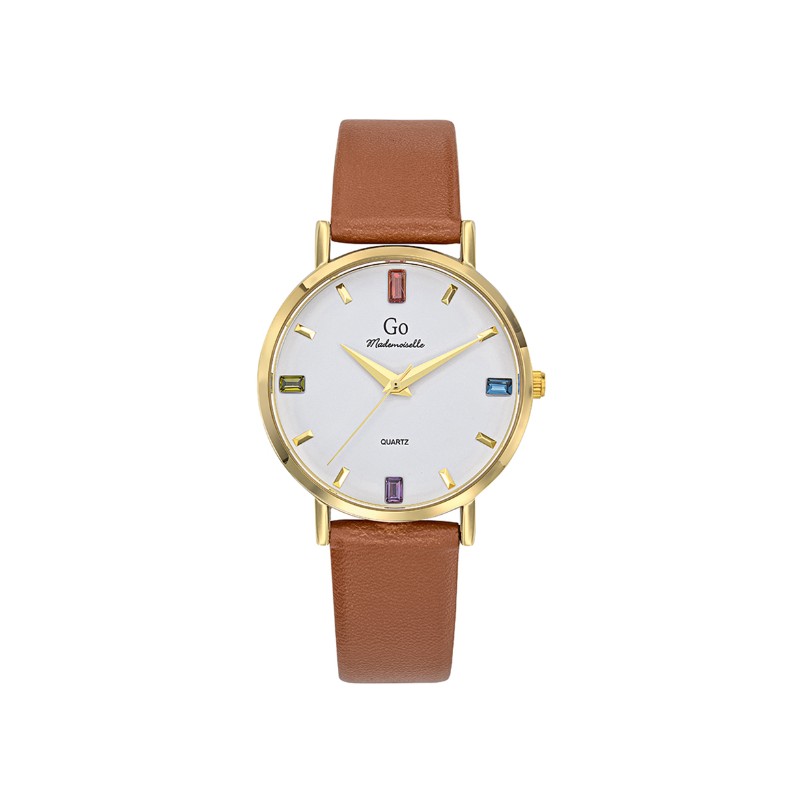 Montre Femme GO bracelet simili cuir marron