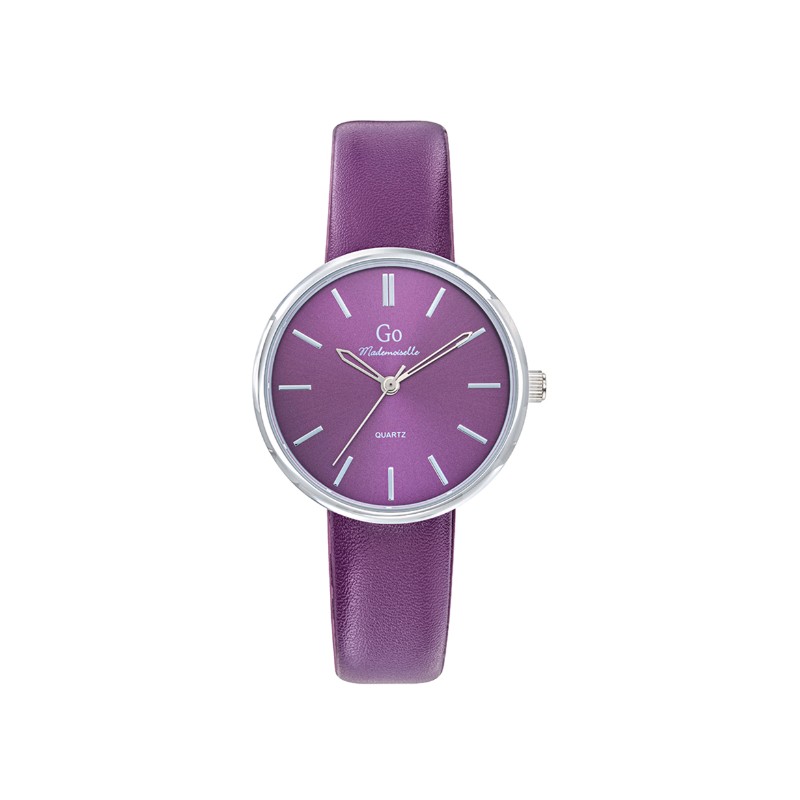 Montre GO MADEMOISELLE Bracelet simili cuir violet boitier argenté