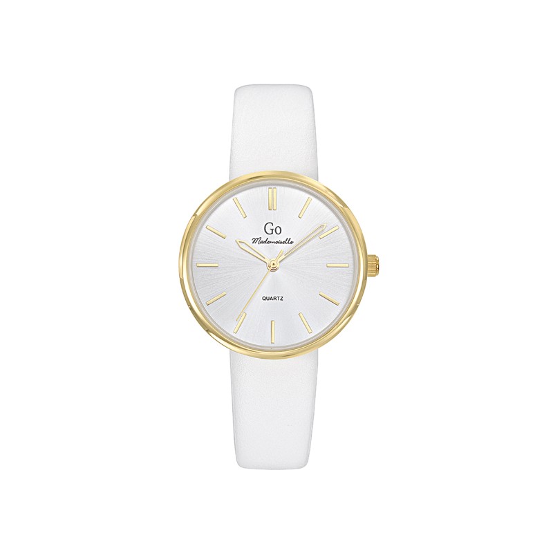 Montre GO MADEMOISELLE Bracelet simili cuir blanc boitier doré