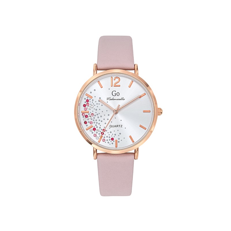 Montre GO GIRL ONLY Bracelet cuir rose et cadran blanc avec strass