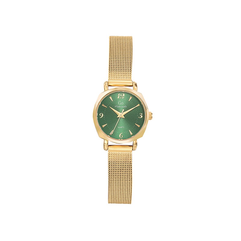 Montre Go femme bracelet acier maille milanaise doré et cadran vert