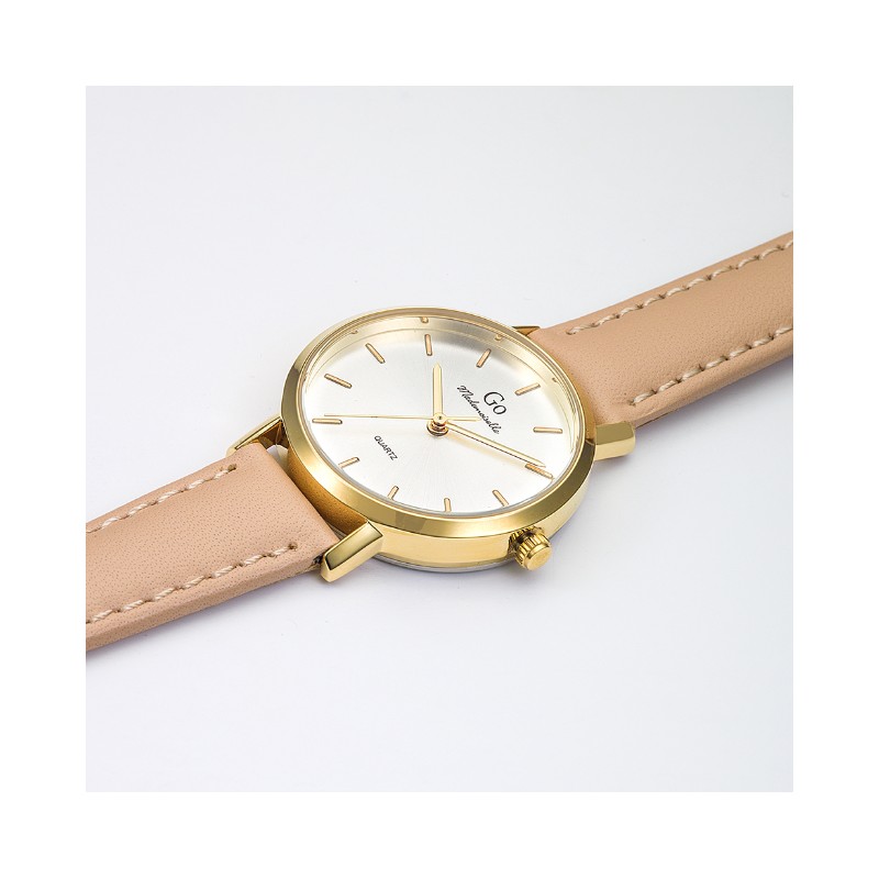Montre GO GIRL ONLY Bracelet cuire beige et boitier doré