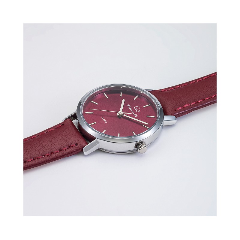 Montre GO GIRL ONLY Bracelet cuire rouge foncé et boitier argenté