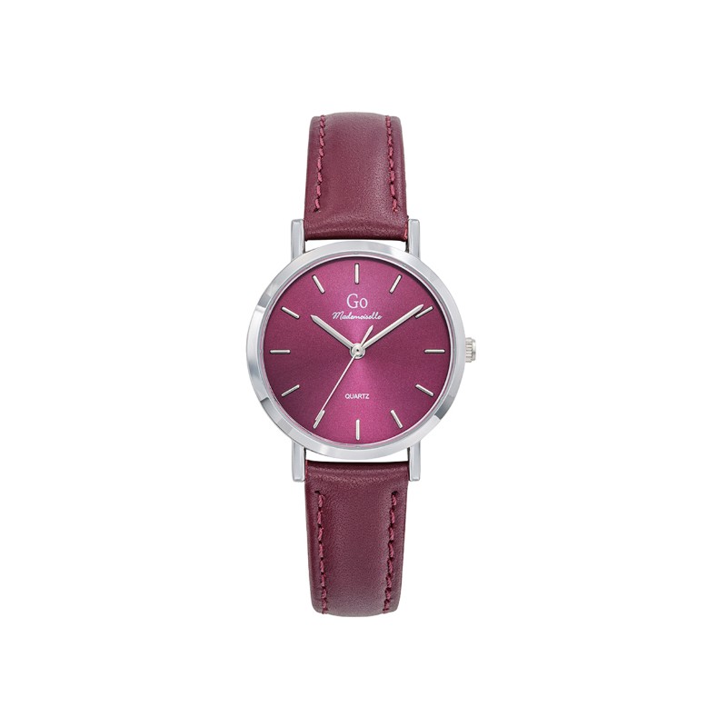 Montre GO GIRL ONLY Bracelet cuire rouge foncé et boitier argenté