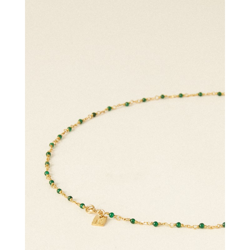 Collier Flowers for Zoé Femme Aphaea en acier doré et pierres jades vertes