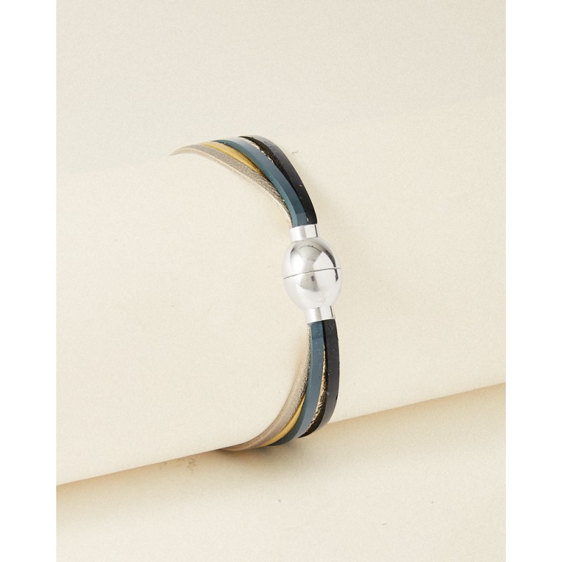 Bracelet Femme Flowers for Zoé Annabelle Noir Désir en argent et cuir brillant 17 CM