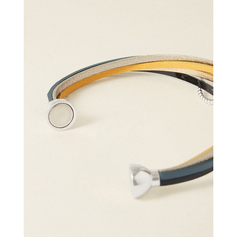 Bracelet Femme Flowers for Zoé Annabelle Noir Désir en argent et cuir brillant 18 CM