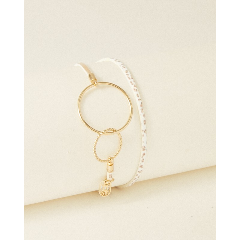 Bracelet Femme Flowers for Zoé Béa en argent doré et cuir 18 CM