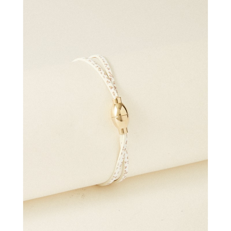 Bracelet Femme Flowers for Zoé Béa en argent doré et cuir 18 CM