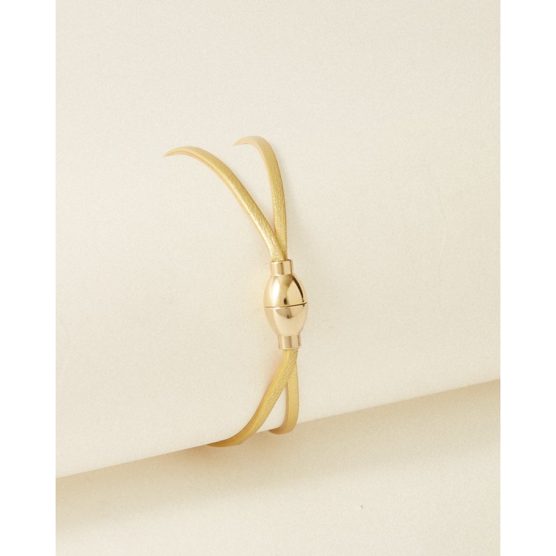 Bracelet Femme Flowers for Zoé Béa en argent doré et cuir 18 CM