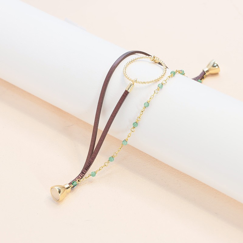 Bracelet Femme Flowers for Zoé Enola Metalic Brown en argent doré avec jades 17 CM