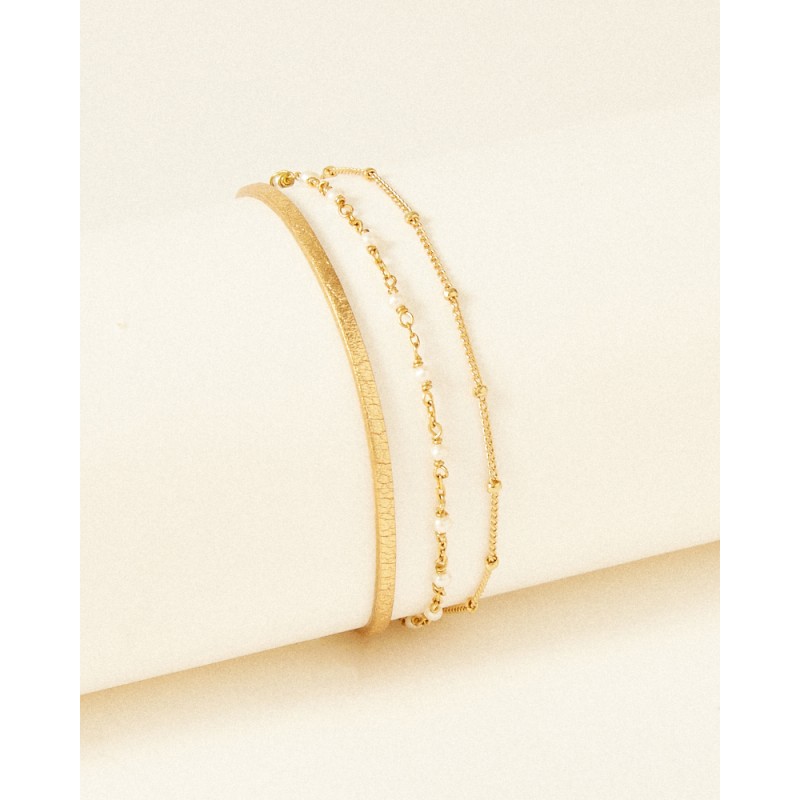 Bracelet Femme Flowers for Zoé ORPHEE Metallic Gold en argent doré et perles de rivière 18 CM