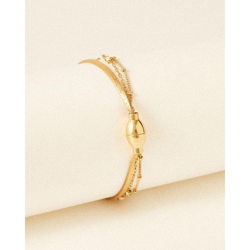 Bracelet Femme Flowers for Zoé ORPHEE Metallic Gold en argent doré et perles de rivière 18 CM