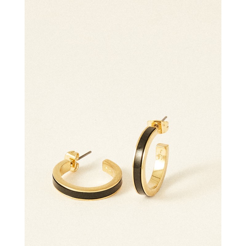 Boucles d'oreilles Flowers for Zoé Paradis en argent doré et cuir noir