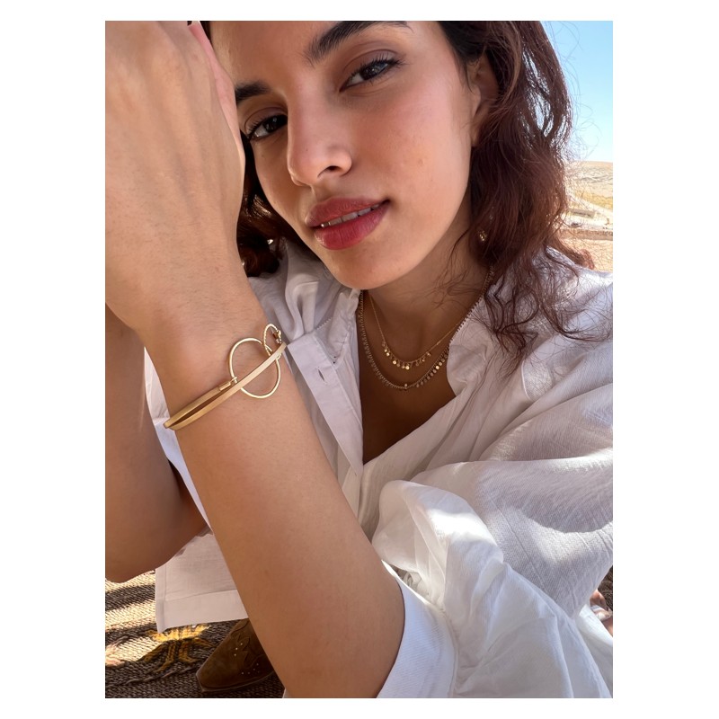 Bracelet Femme Flowers for Zoé Béa en argent doré et cuir 18 CM