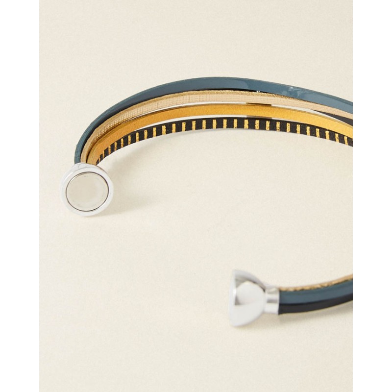 Bracelet Femme Flowers for Zoé Artiste Noir Désir en argent et cuir 18 CM