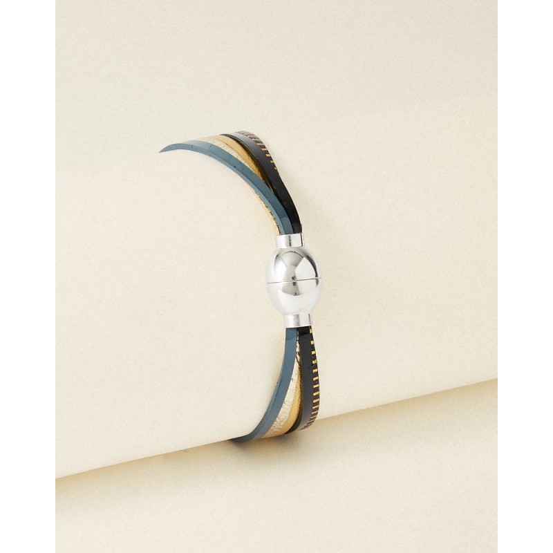 Bracelet Femme Flowers for Zoé Artiste Noir Désir en argent et cuir 18 CM