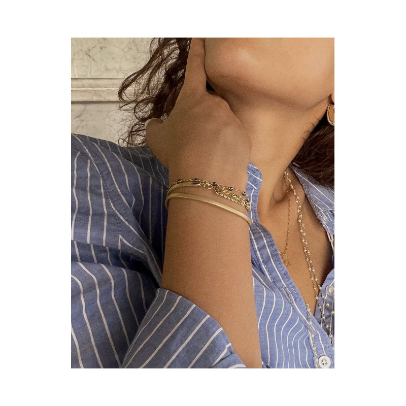 Bracelet Femme Flowers for Zoé Serendi en argent doré cuir et hematites 17 CM