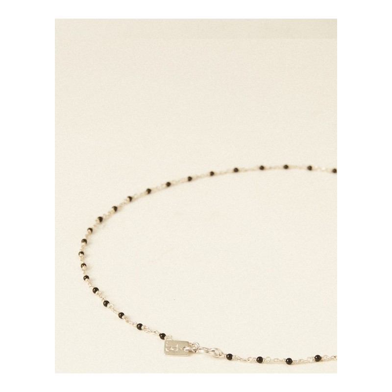 Collier Flowers for Zoé Femme Aphaea en acier doré et pierres agates noires