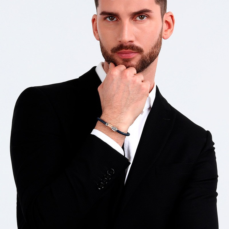 Bracelet Maserati Homme Gioielli Cuir Bleu