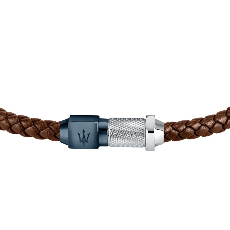 Bracelet Maserati Homme en acier argenté cuir marron